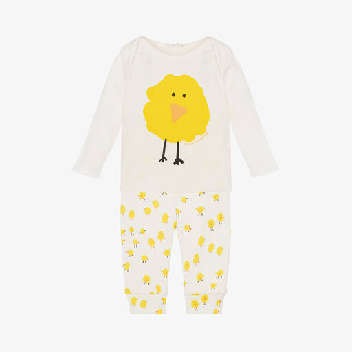 Stella McCartney Kids-Ivory Chick Print Organic Cotton Trouser Set | Childrensalon