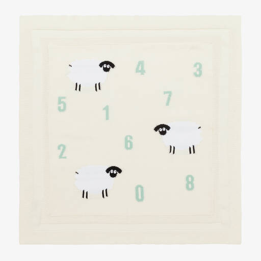 Stella McCartney Kids-Ivory Cotton Counting Sheep Blanket (73cm) | Childrensalon