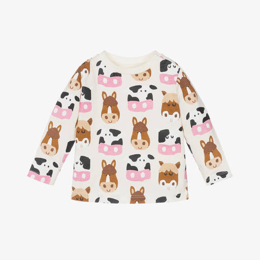Stella McCartney Kids-Ivory Farm Animal Organic Cotton Top | Childrensalon