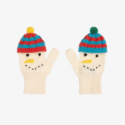 Stella McCartney Kids-Ivory Knitted Cotton Snowman Gloves | Childrensalon