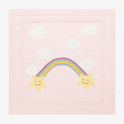 Stella McCartney Kids-Pink Knitted Rainbow Blanket (75cm) | Childrensalon