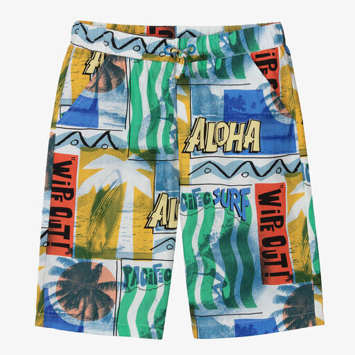Stella McCartney Kids-Teen Boys Blue Aloha Graphic Cotton Shorts | Childrensalon
