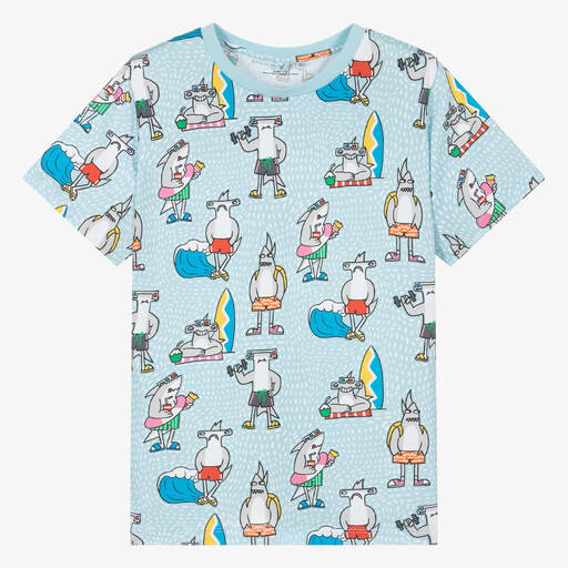 Stella McCartney Kids-Teen Boys Blue Shark Organic Cotton T-Shirt | Childrensalon
