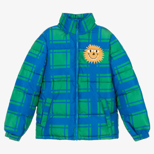 Stella McCartney Kids-Teen Boys Green & Blue Check Puffer Jacket | Childrensalon