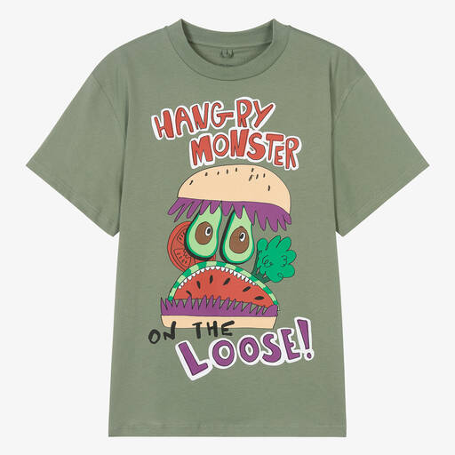 Stella McCartney Kids-Teen Boys Green Burger Monster T-Shirt | Childrensalon