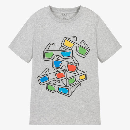 Stella McCartney Kids-Teen Boys Grey Cotton 3D Glasses T-Shirt | Childrensalon
