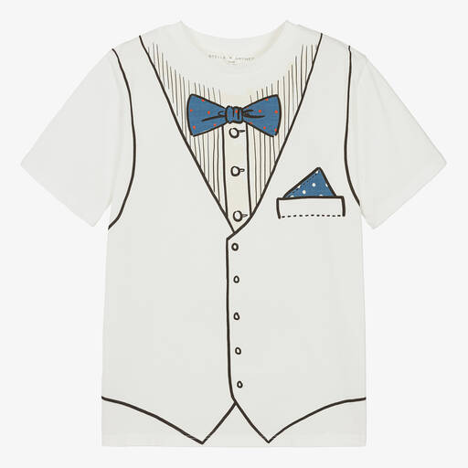 Stella McCartney Kids-Teen Boys Ivory Suit Print Cotton T-Shirt | Childrensalon