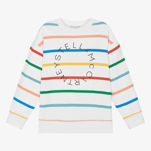 Stella McCartney Kids-Sweat-shirt blanc rayé en coton ado | Childrensalon