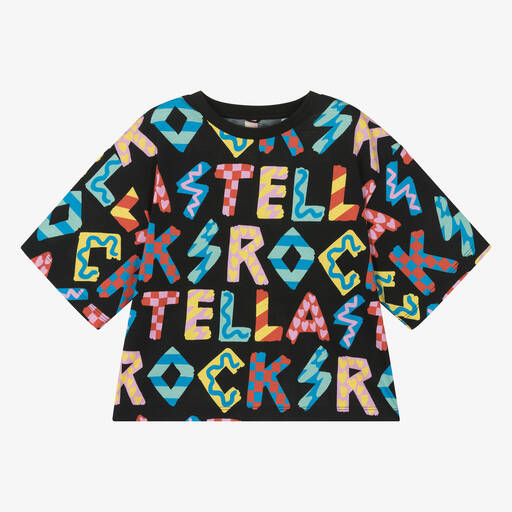 Stella McCartney Kids-Teen Girls Black Graphic Cotton T-Shirt | Childrensalon