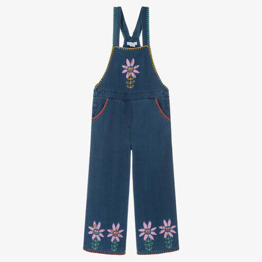 Stella McCartney Kids-Синий джинсовый полукомбинезон с цветами | Childrensalon