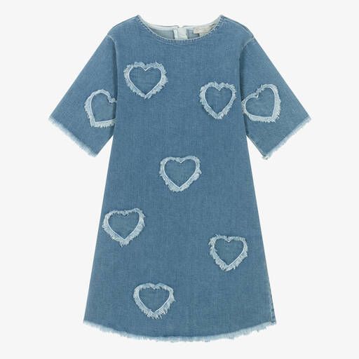 Stella McCartney Kids-Teen Girls Blue Denim Heart Dress | Childrensalon