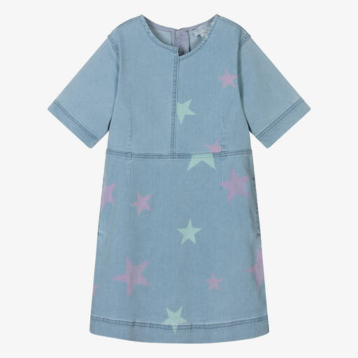 Stella McCartney Kids-Robe bleue en jean à imprimé étoiles | Childrensalon