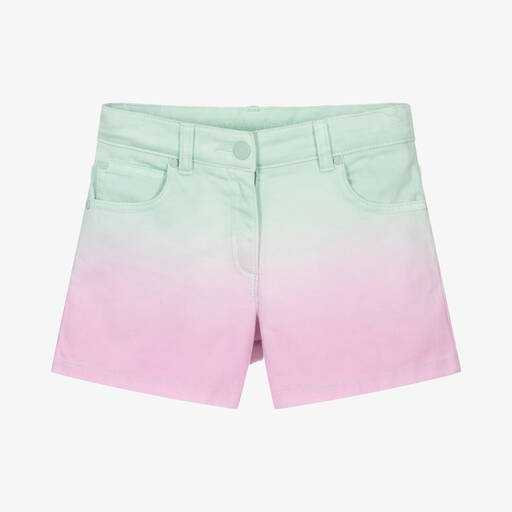 Stella McCartney Kids-Teen Girls Green & Pink Denim Shorts | Childrensalon