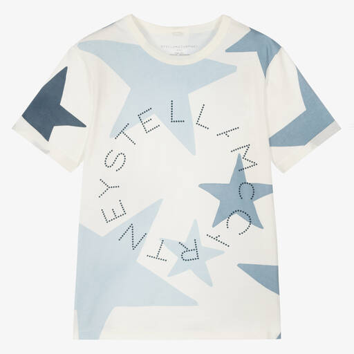 Stella McCartney Kids-تيشيرت بطبعة نجوم قطن عضوي لون عاجي وأزرق | Childrensalon