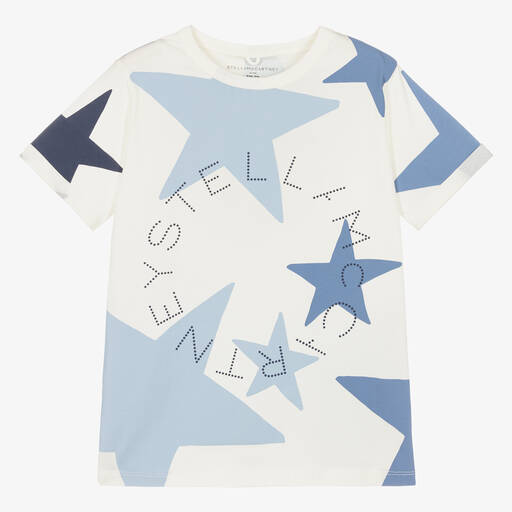 Stella McCartney Kids-Teen Girls Ivory & Blue Star Cotton T-Shirt | Childrensalon