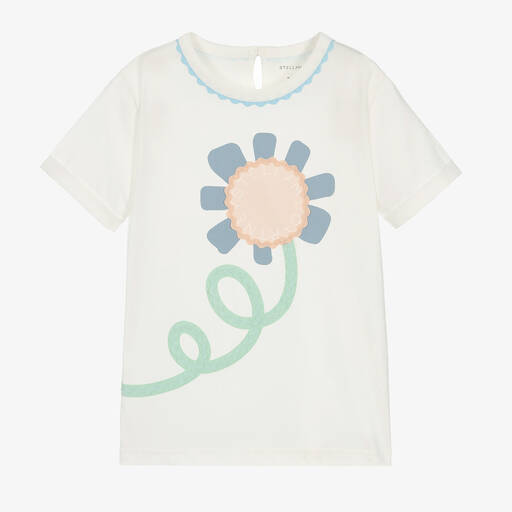 Stella McCartney Kids-Teen Girls Ivory Cotton Flower T-Shirt | Childrensalon