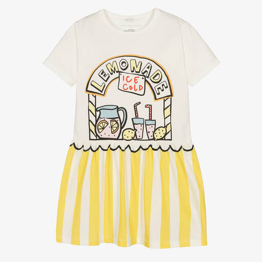 Stella McCartney Kids-فستان قطن عضوي لون عاجي وأصفر للمراهقات | Childrensalon