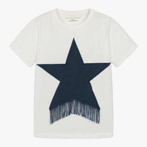Stella McCartney Kids-Teen Girls Ivory Cotton Star Fringe T-Shirt | Childrensalon