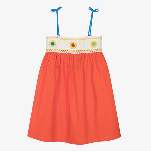 Stella McCartney Kids-Teen Girls Orange Cotton Crochet Dress | Childrensalon