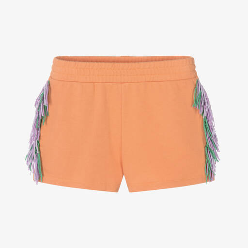 Stella McCartney Kids-Teen Girls Orange Cotton Fringed Shorts | Childrensalon