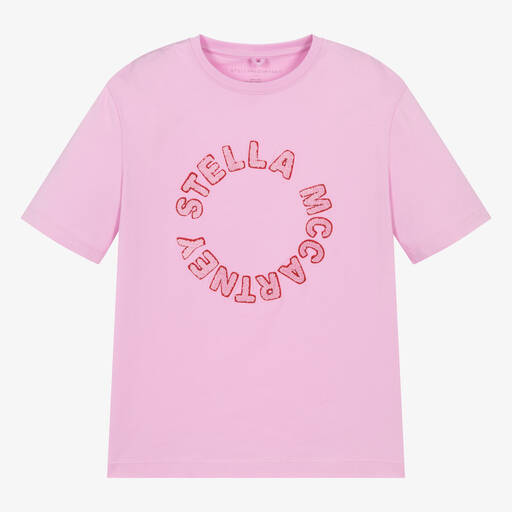 Stella McCartney Kids-Teen Girls Pink Cotton & Bouclé T-Shirt | Childrensalon
