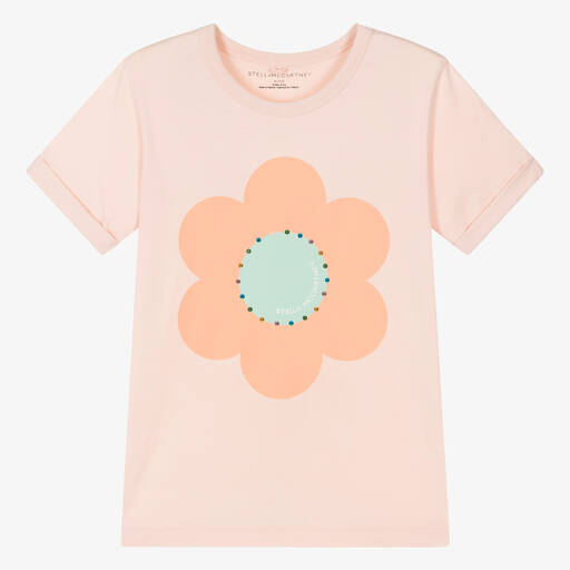 Stella McCartney Kids-Teen Girls Pink Flower Cotton T-Shirt | Childrensalon