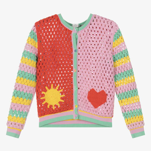Stella McCartney Kids-Teen Girls Pink & Red Crochet Cardigan | Childrensalon