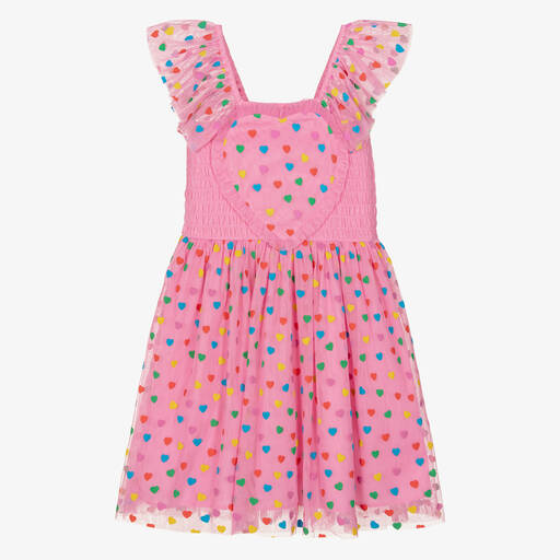 Stella McCartney Kids-Teen Girls Pink Tulle Heart Print Dress | Childrensalon