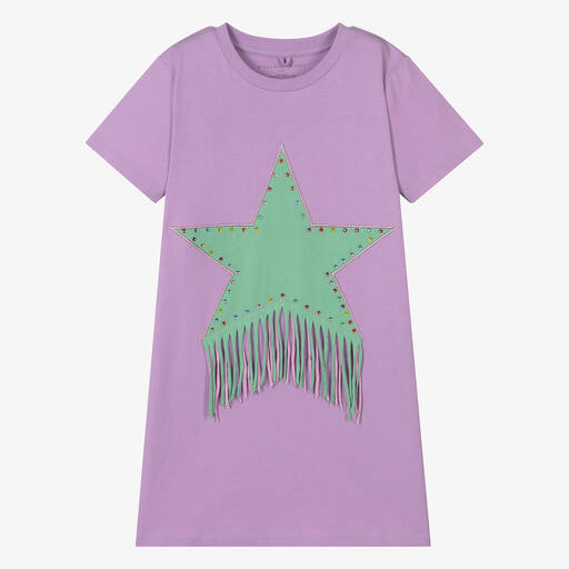Stella McCartney Kids-Фиолетовое хлопковое платье со звездой | Childrensalon