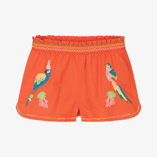 Stella McCartney Kids-Teen Girls Red Cotton & Linen Parrot Shorts | Childrensalon
