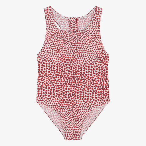Stella McCartney Kids-Teen Girls Red Heart Print Swimsuit (UPF50+) | Childrensalon