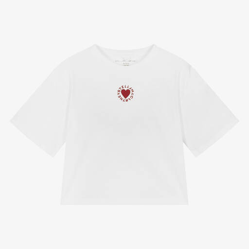 Stella McCartney Kids-Teen Girls White Cotton Heart T-Shirt | Childrensalon