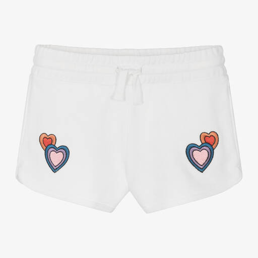 Stella McCartney Kids-Teen Girls White Cotton Hearts Shorts | Childrensalon