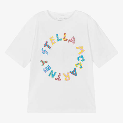 Stella McCartney Kids-Белая хлопковая футболка для девочек-подростков | Childrensalon
