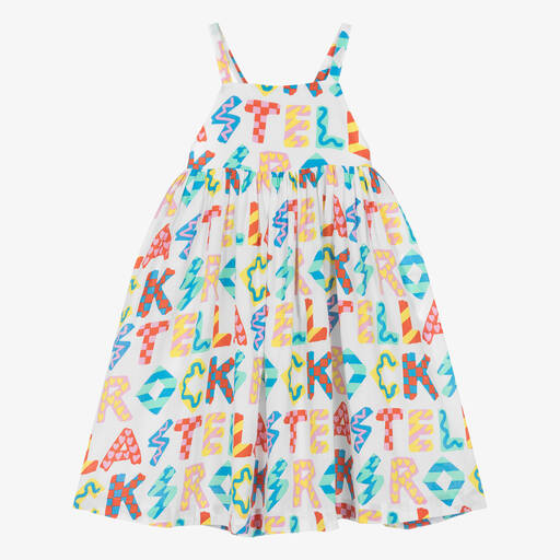 Stella McCartney Kids-Белое хлопковое платье с буквами для девочек-подростков | Childrensalon