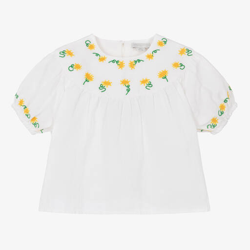 Stella McCartney Kids-Teen Girls White Linen Sunflower Blouse | Childrensalon