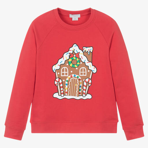 Stella McCartney Kids-Teen Red Cotton Gingerbread House Sweatshirt | Childrensalon