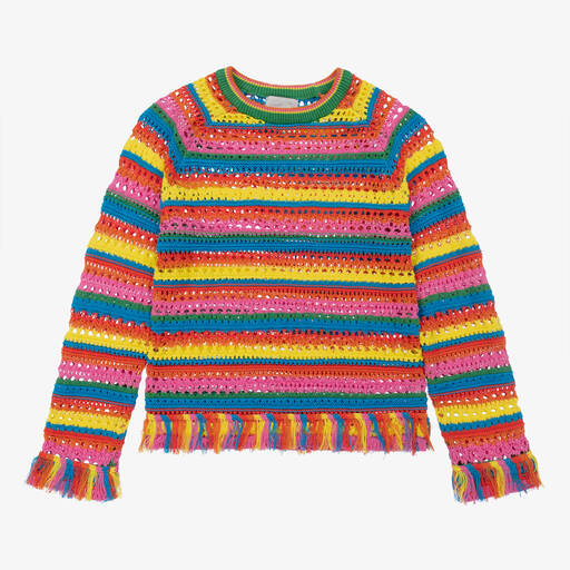 Stella McCartney Kids-Teen Red Rainbow Stripe Knit Sweater | Childrensalon