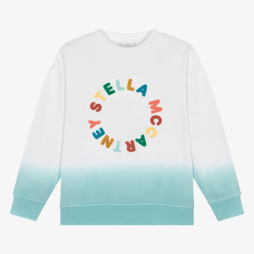 Stella McCartney Kids-سويتشيرت قطن جيرسي عضوي لون أبيض وأزرق | Childrensalon