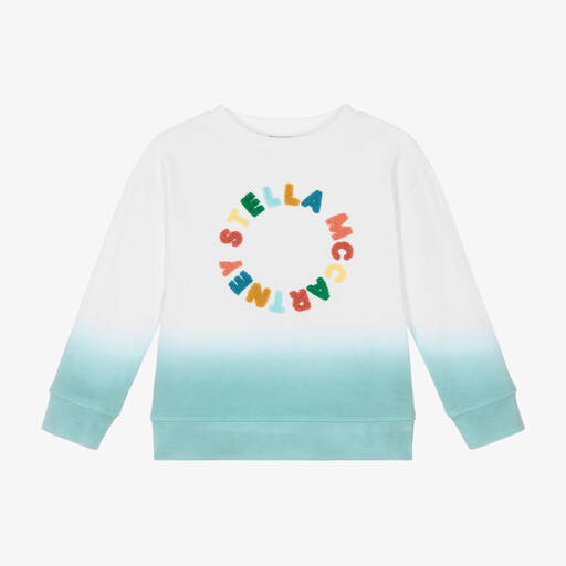 Stella McCartney Kids-White & Blue Cotton Ombré Sweatshirt | Childrensalon
