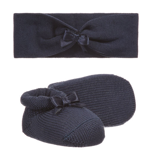 Story Loris-Coffret cadeau bandeau et chaussons bleu marine Bébé fille | Childrensalon