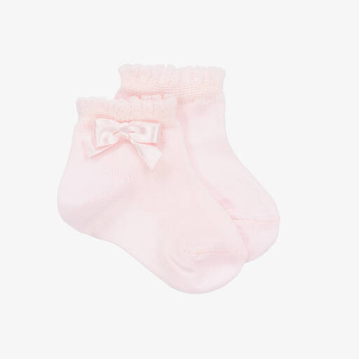 Story Loris-Pastellrosa Socken mit Schleife für Babys (M) | Childrensalon