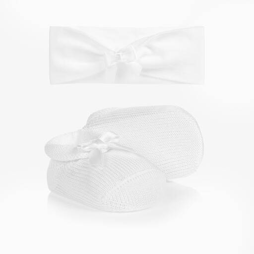 Story Loris-Coffret cadeau bandeau et chaussons blancs Bébé fille | Childrensalon