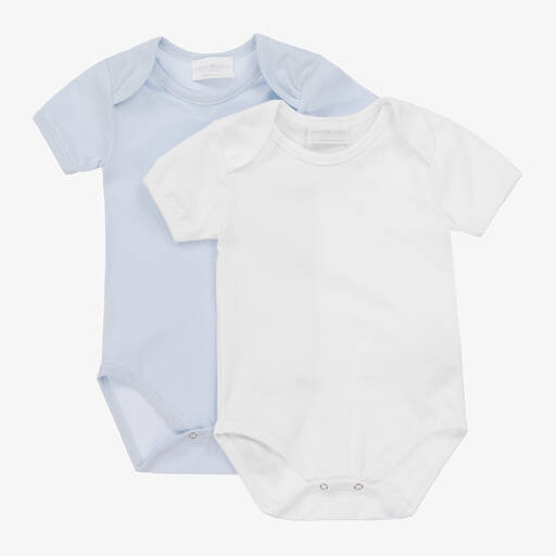 Story Loris-Blue & White Cotton Bodyvests (2 Pack) | Childrensalon