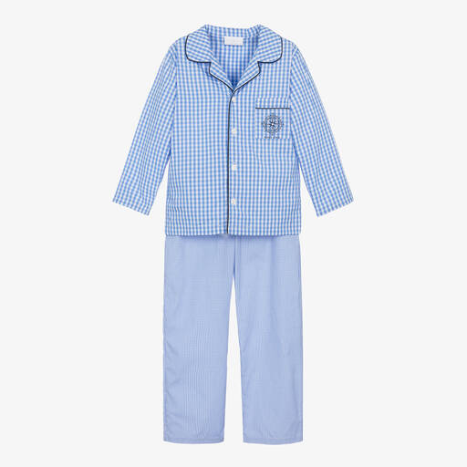 Story Loris-Pyjama en coton bleu à carreaux garçon | Childrensalon