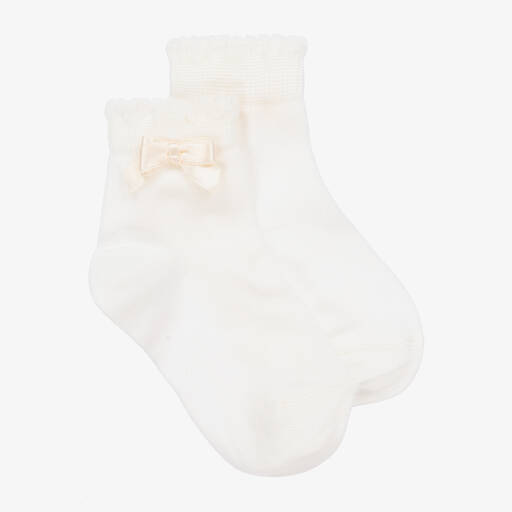 Story Loris-Кремовые хлопковые носки с бантиками для девочек | Childrensalon