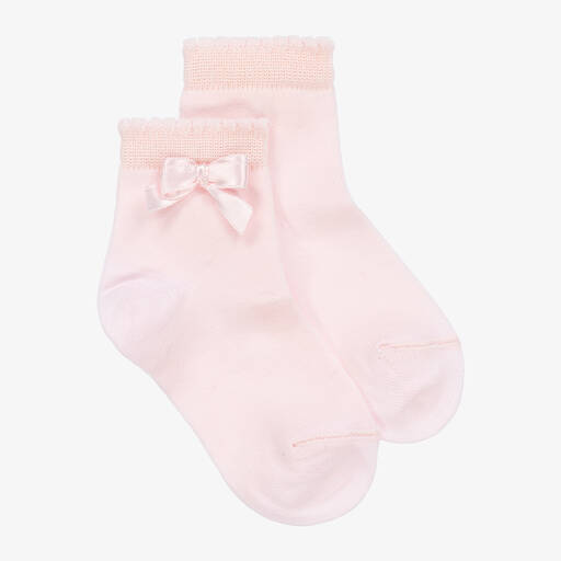 Story Loris-Girls Pink Bow Cotton Socks | Childrensalon