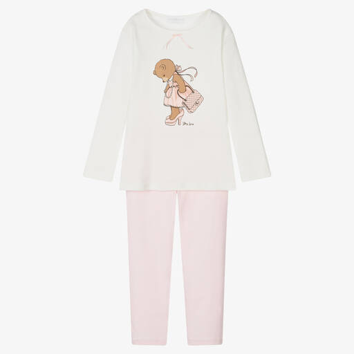 Story Loris-Girls Pink & Ivory Cotton Pyjamas | Childrensalon