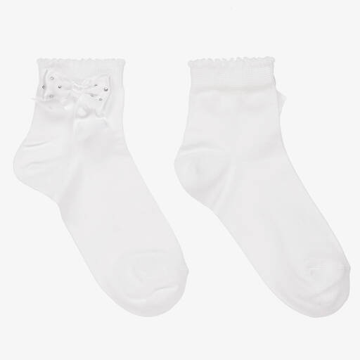 Story Loris-Girls White Bow Cotton Socks | Childrensalon