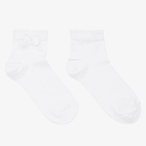 Story Loris-Girls White Bow Cotton Socks | Childrensalon